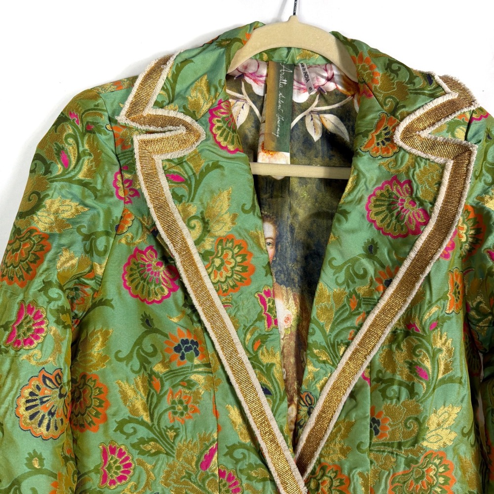 Aratta Silent journey Renaissance Silk Jacquard Blazer Jacket Green Floral Sz S - Picture 5 of 11